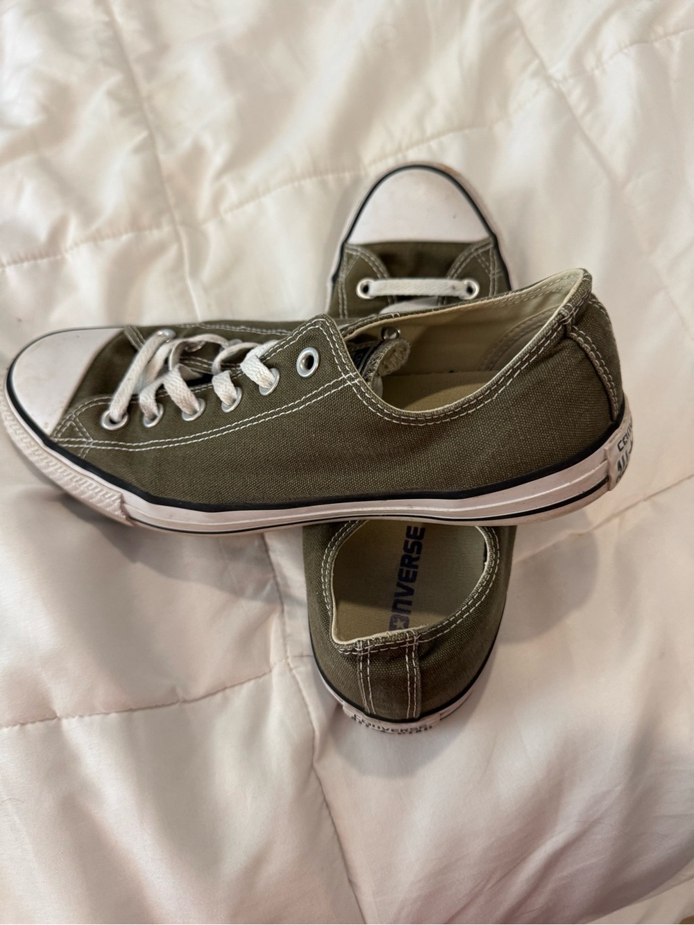 Converse Low Top Sneakers in Olive Canvas with White Accents